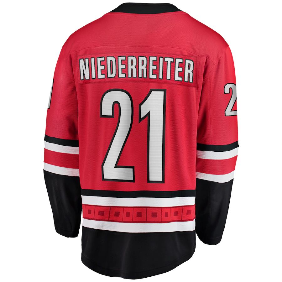 C.Hurricanes #21 Nino Niederreiter Supporters Branded Home Breakaway Player Jersey Red Stitched American Hockey Jerseys