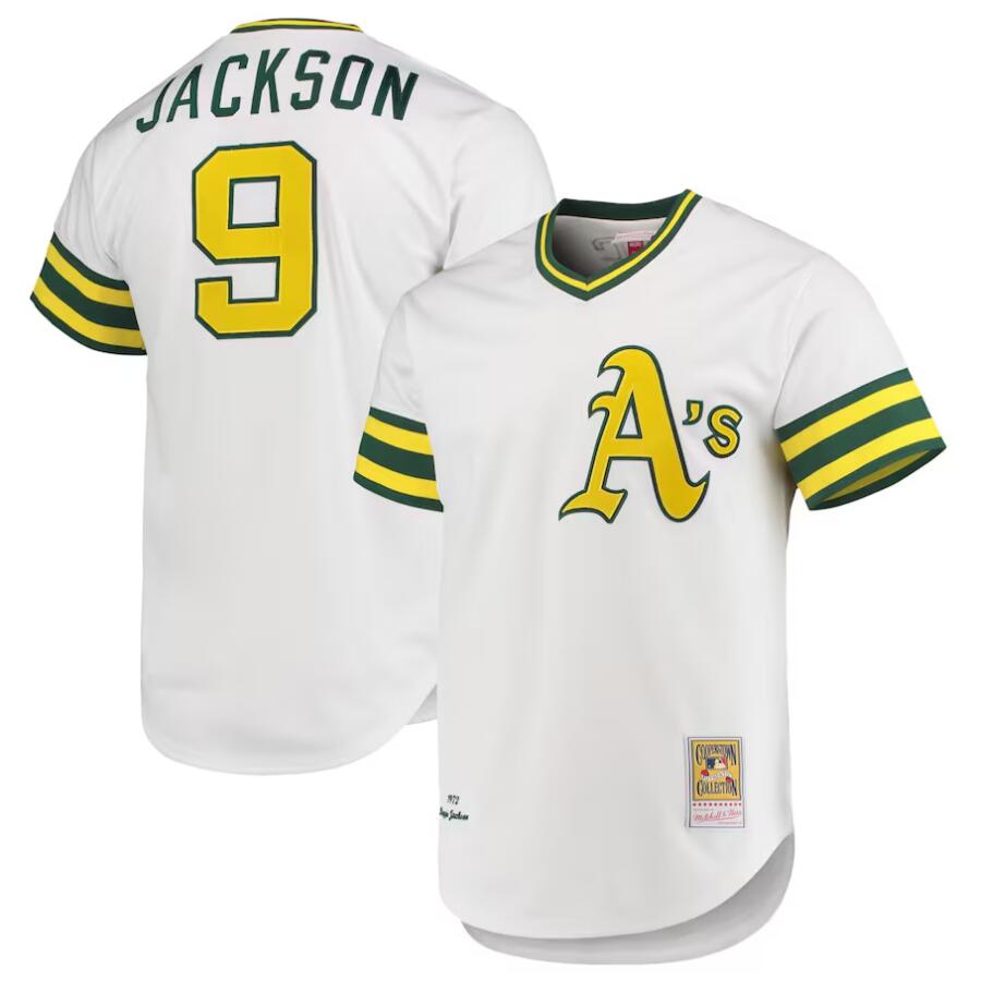 Custom #9 White 1972 OAK Baseball Shirt Top