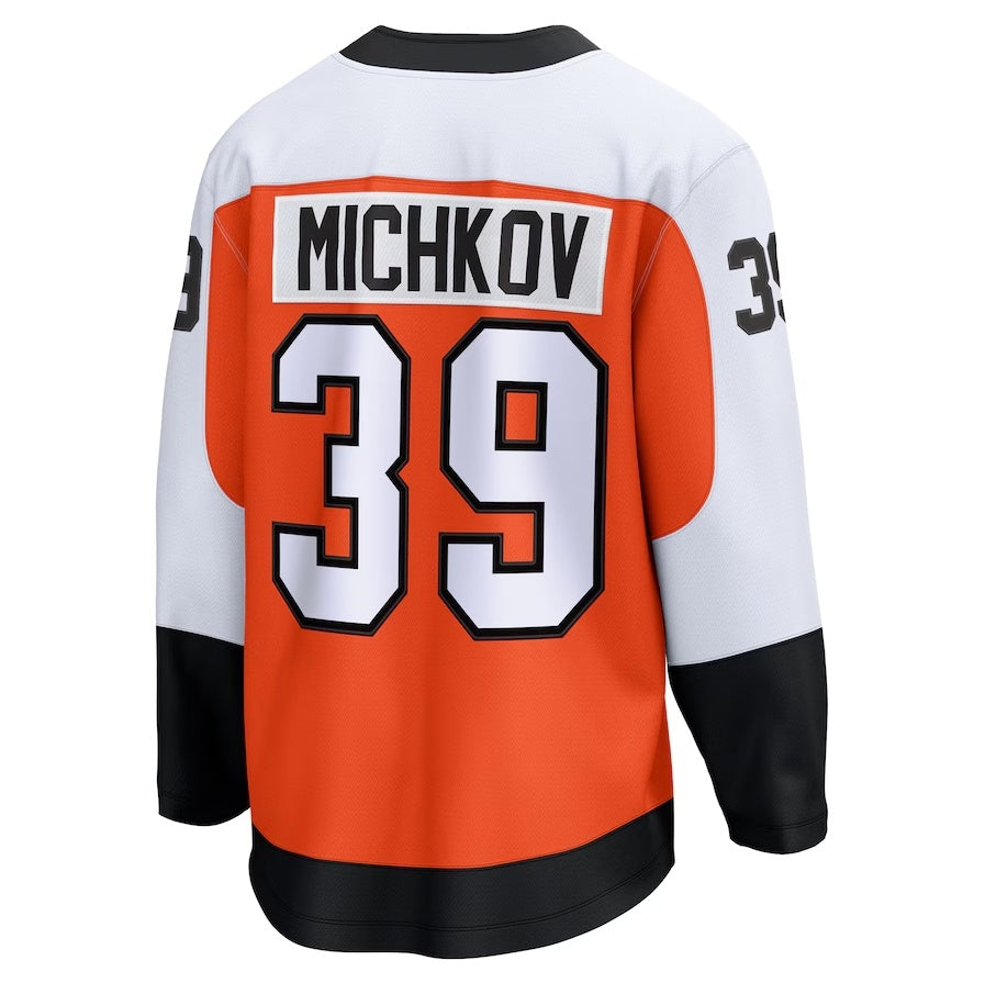P.Flyers #39 Matvei Michkov Supporters Home Premier Breakaway Player Jersey - Orange Stitched American Hockey Jerseys