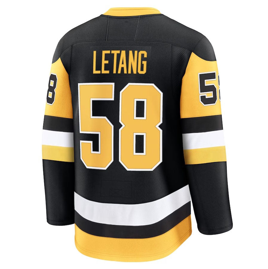 P.Penguins #58 Kris Letang Supporters Home Premium Jersey - Black Stitched American Hockey Jerseys