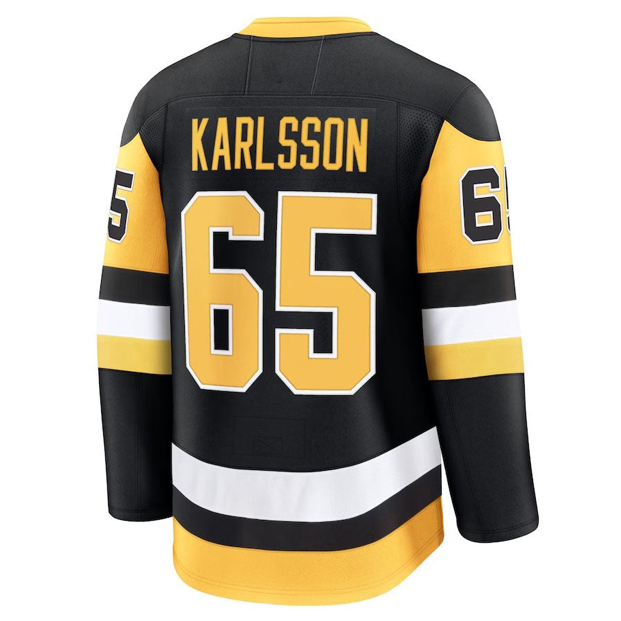 P.Penguins #65 Erik Karlsson Supporters Home Premium Jersey - Black Stitched American Hockey Jerseys