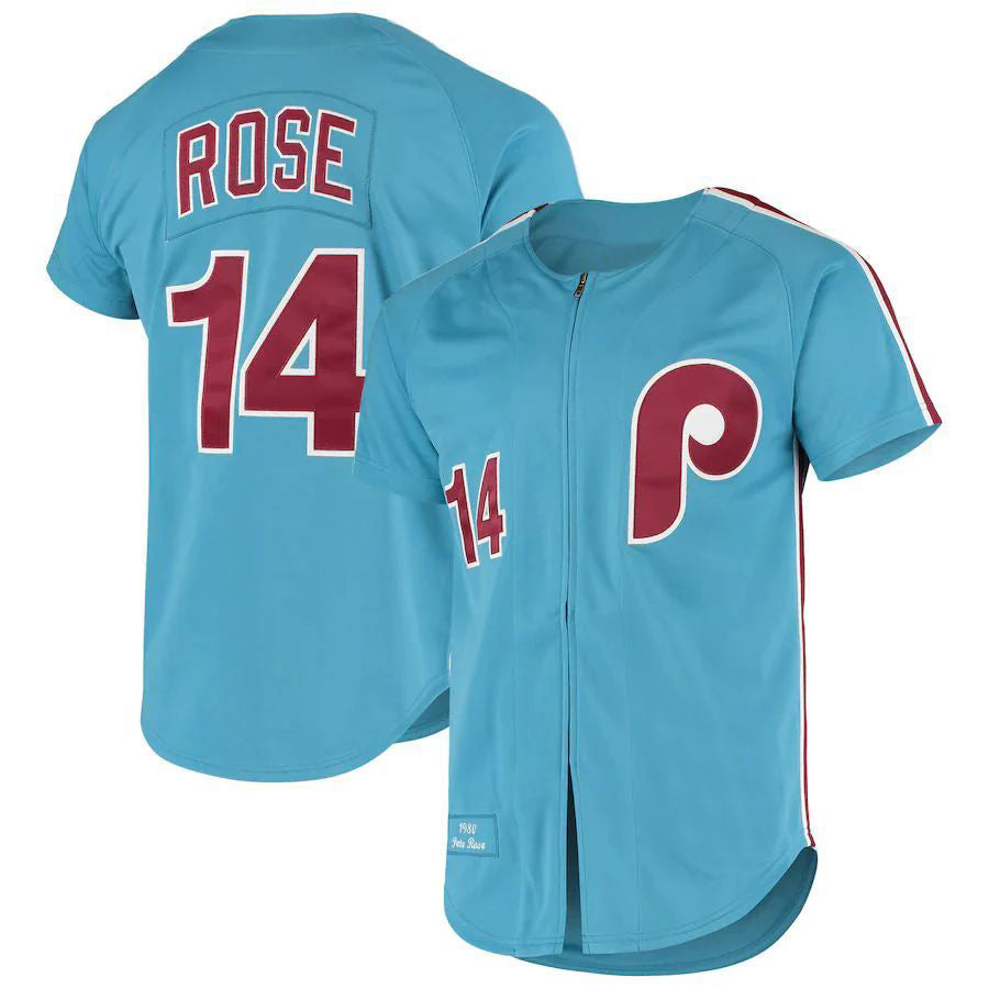 Custom #14 Light Blue PHI Baseball Shirt Top