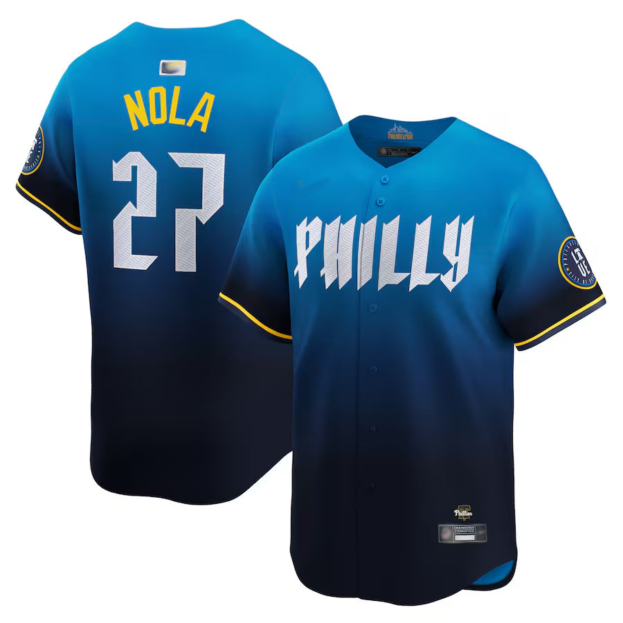 Custom #27 Navy City Connect PHI Baseball Shirt Top