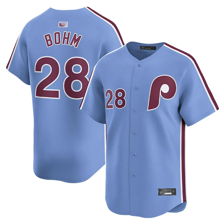Custom #28 Light Blue PHI Baseball Shirt Top