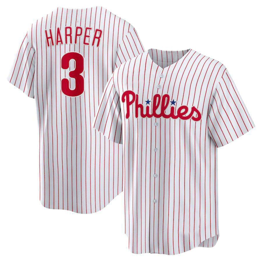 Custom #3 White PHI Baseball Shirt Top