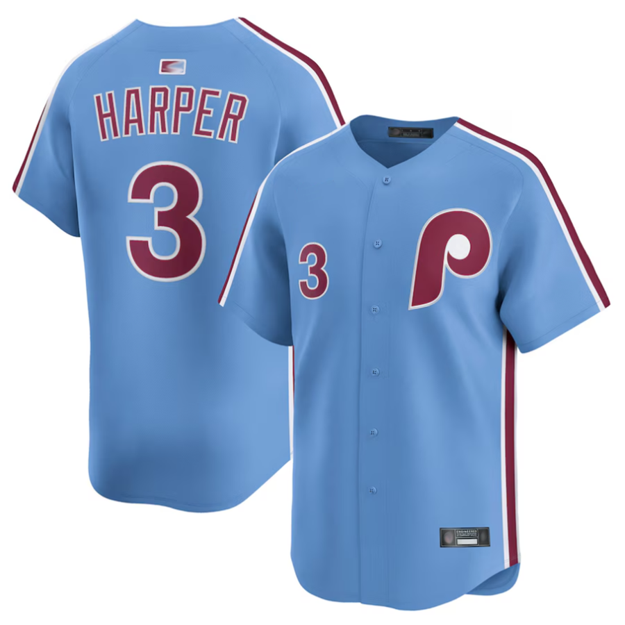 Custom #3 Light Blue PHI Baseball Shirt Top
