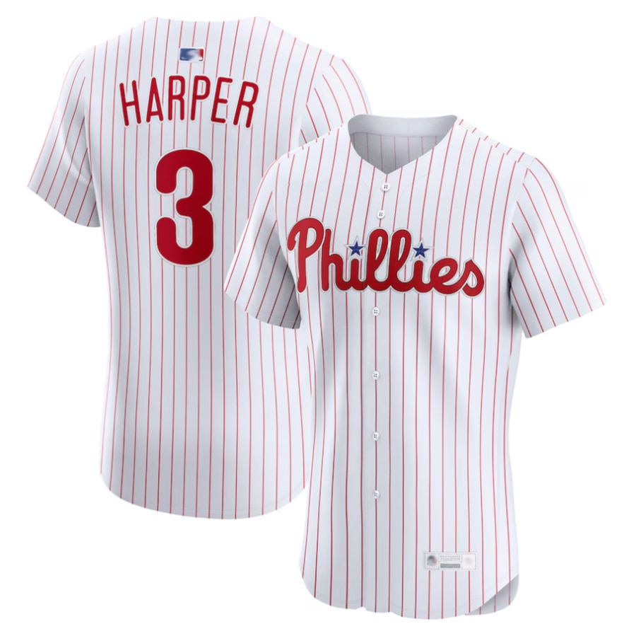 Custom #3 White PHI Baseball Shirt Top