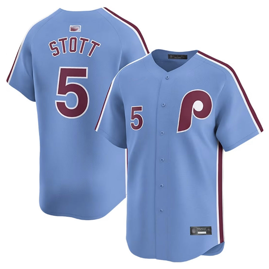 Custom #5 Light Blue PHI Baseball Shirt Top