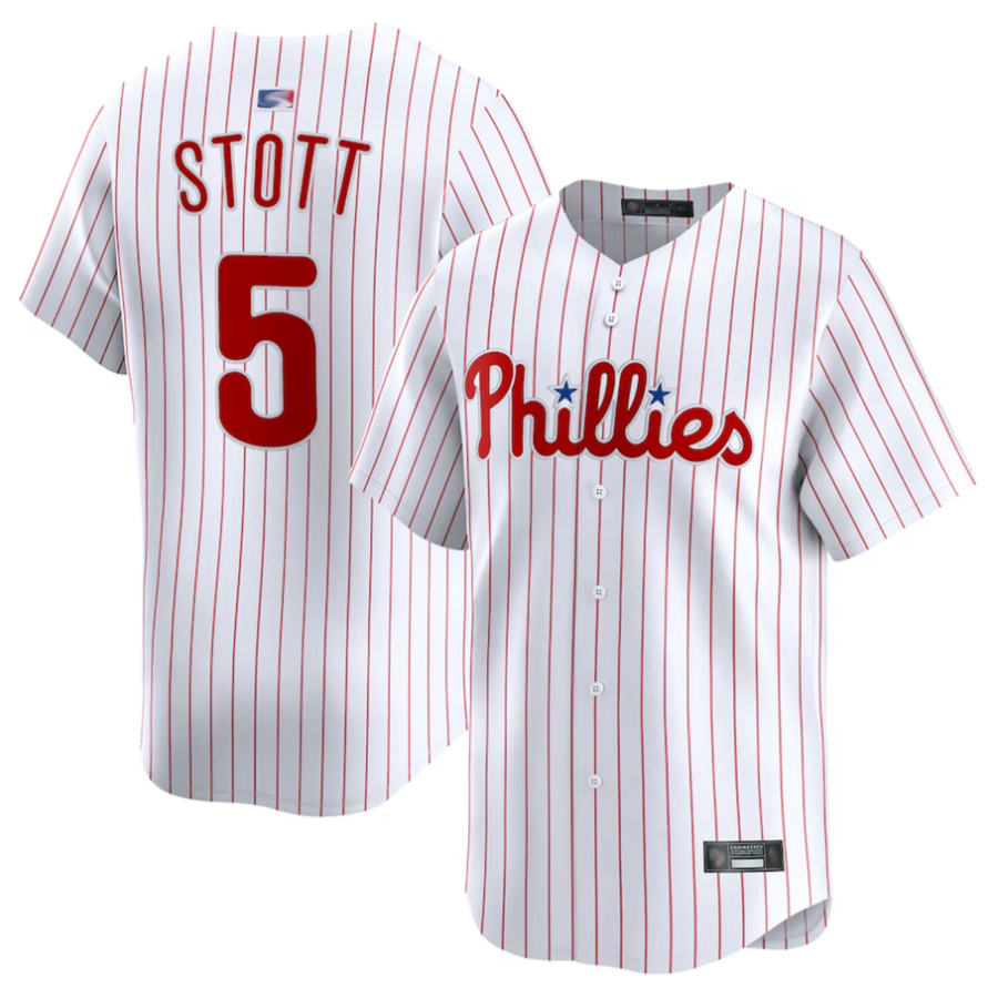 Custom #5 White PHI Baseball Shirt Top