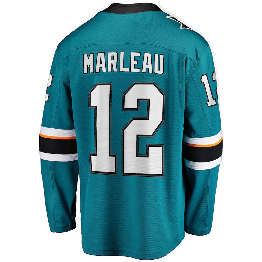 SJ.Sharks #12 Patrick Marleau Supporters Branded Replica Player Jersey  Teal Stitched American Hockey Jerseys