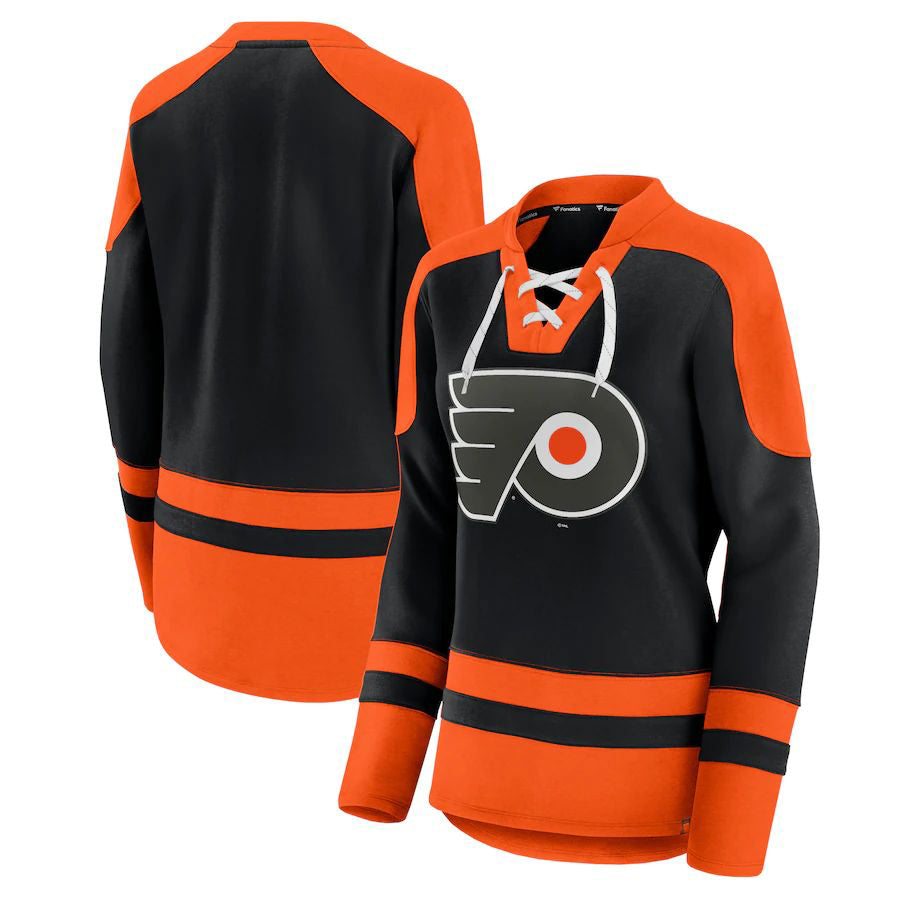 P.Flyers  Supporters Branded Net Gain Fleece V-Neck Pullover Sweatshirt Black Stitched American Hockey Jerseys