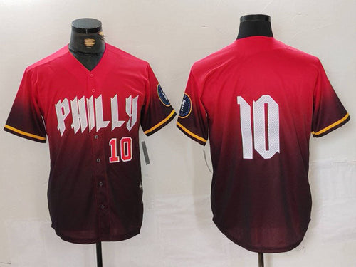 Custom #10 Red PHI Baseball Shirt Top