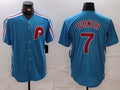 Custom #7 Blue Throwback PHI Baseball Shirt Top