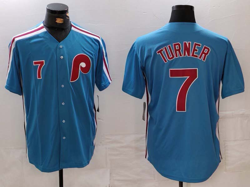 Custom #7 Blue Throwback PHI Baseball Shirt Top