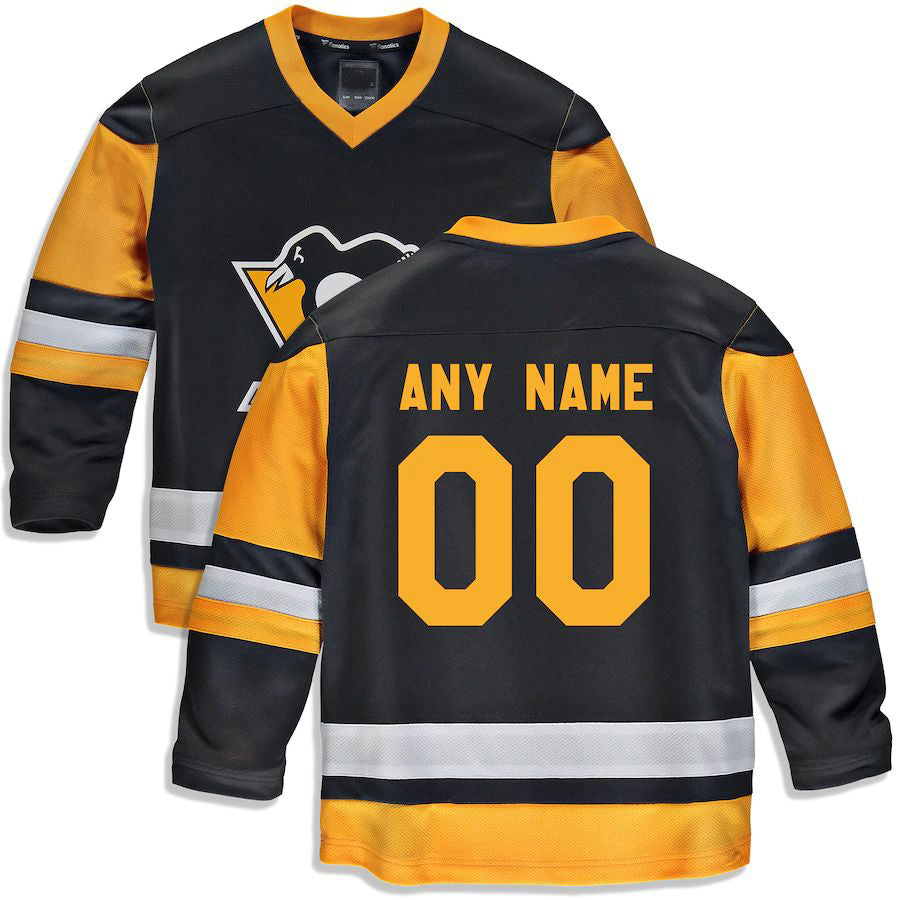 Custom P.Penguins Supporters Branded Home Replica Custom Jersey Black Stitched American Hockey Jerseys