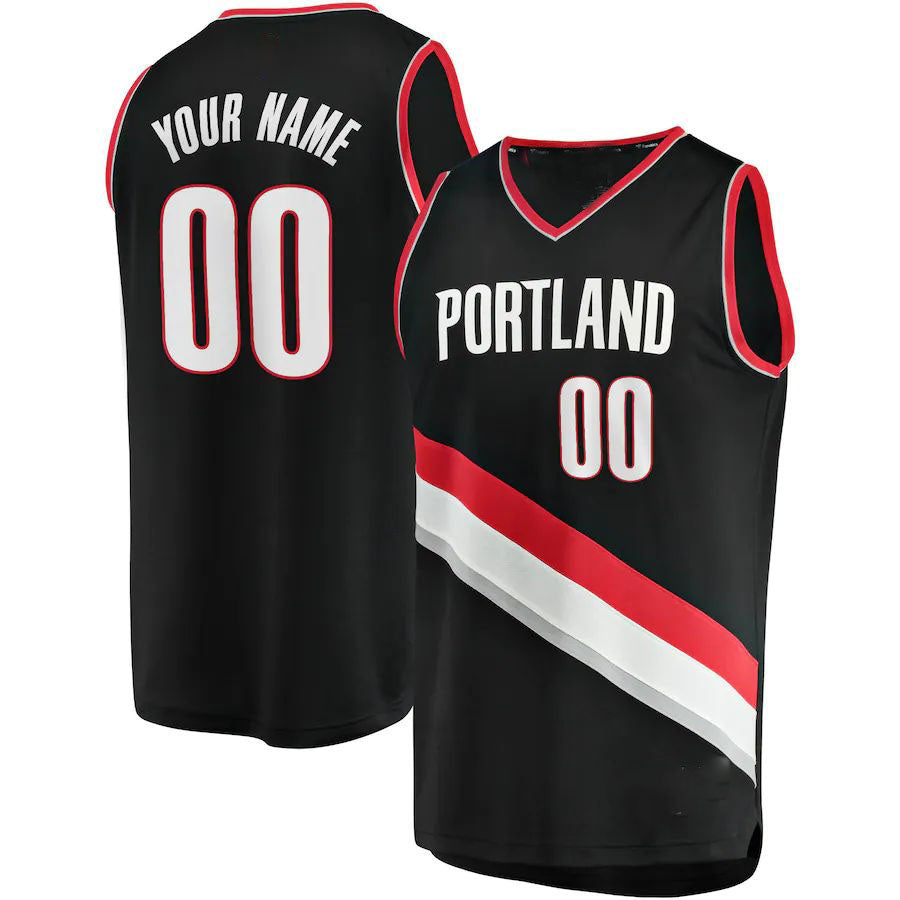 Custom P.Trail Blazers Supporters Branded Fast Break Replica Jersey Black Icon Edition Stitched Basketball Jersey