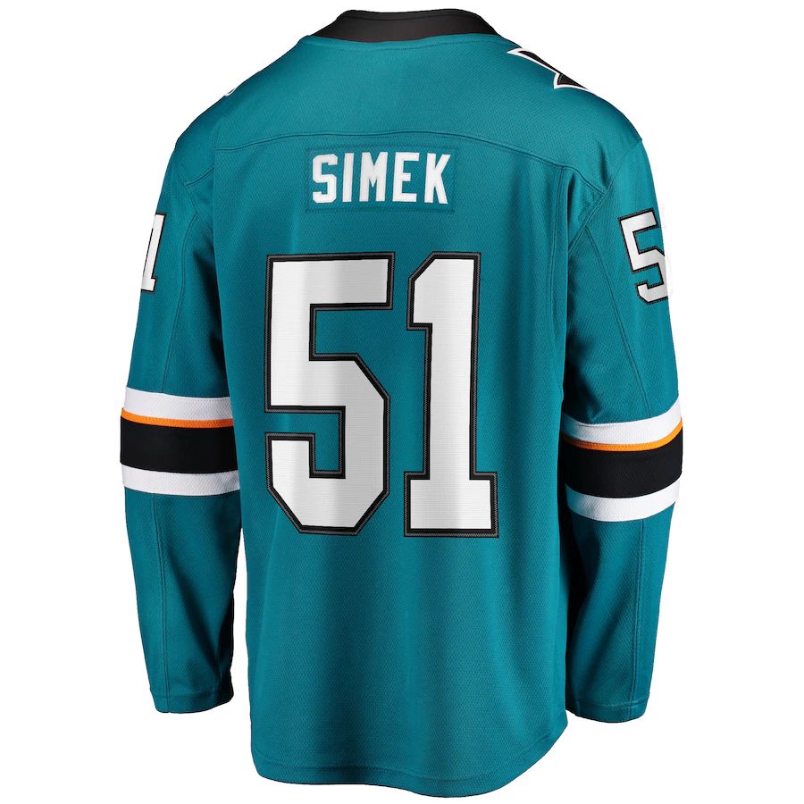 SJ.Sharks #51 Radim Simek Supporters Branded Home Breakaway Player Jersey Teal Stitched American Hockey Jerseys