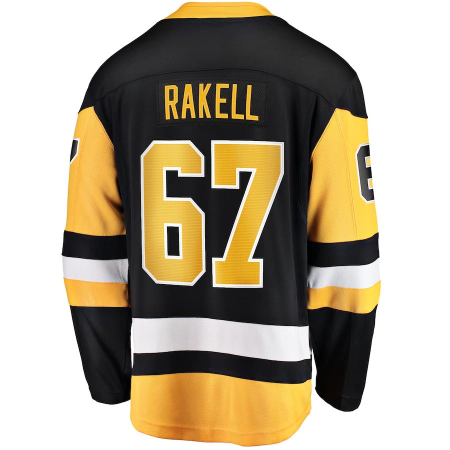 P.Penguins #67 Rickard Rakell Supporters Branded Home Breakaway Player Jersey Black Stitched American Hockey Jerseys