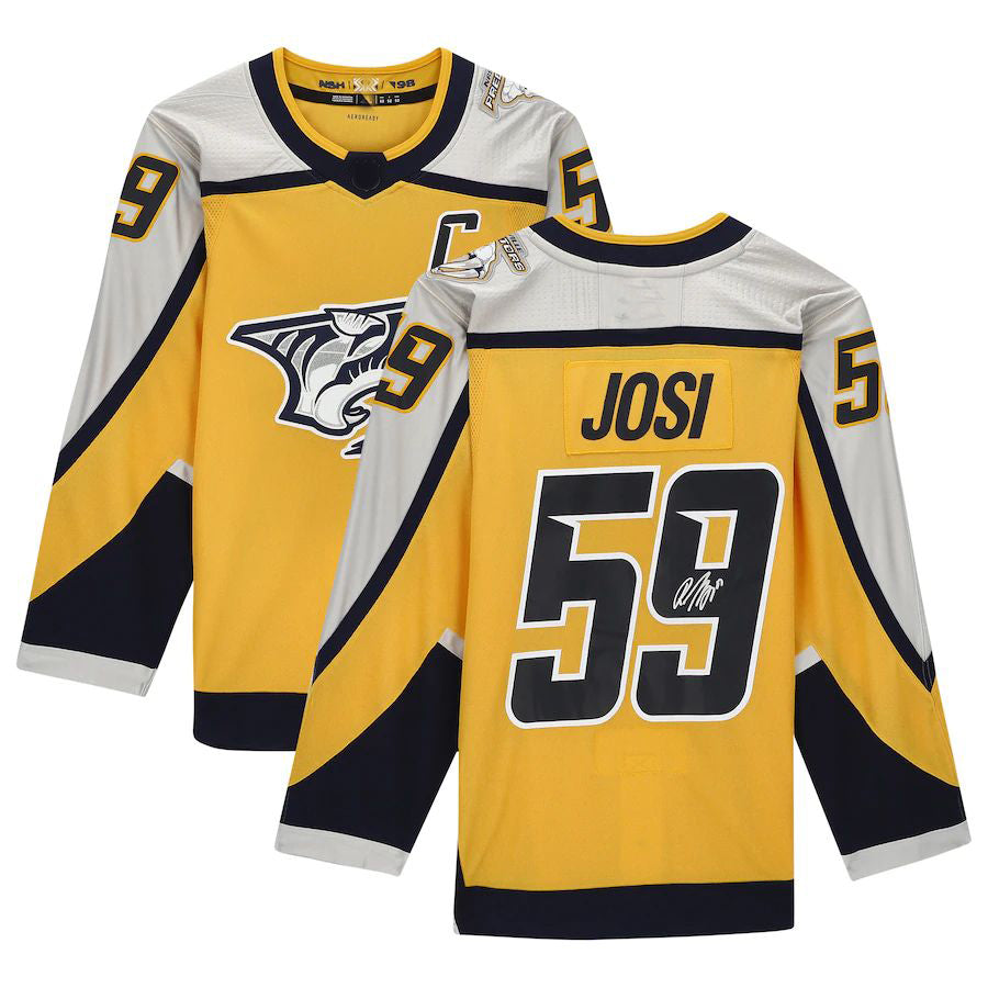 N.Predators #59 Roman Josi Supporters Authentic Autographed 2020-21 Reverse Retro Gold Stitched American Hockey Jerseys