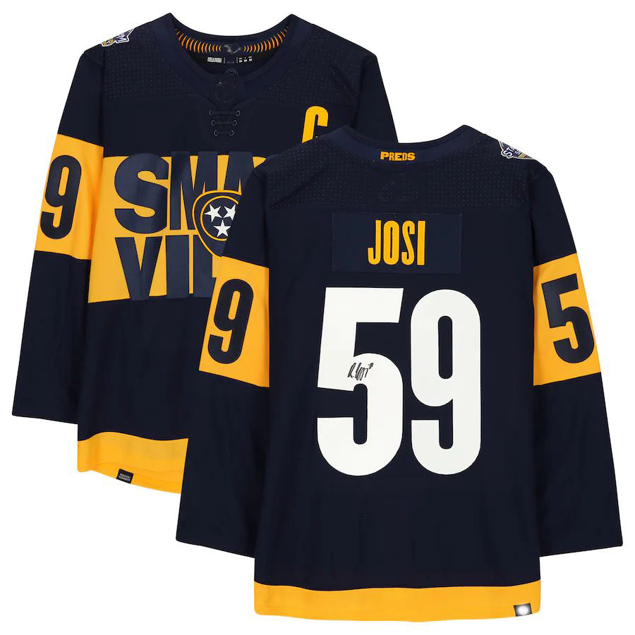 N.Predators #59 Roman Josi Supporters Authentic Autographed 2022 Stadium Series Jersey Navy Stitched American Hockey Jerseys