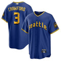 Custom #3 Royal Blue City Connect SEA Baseball Shirt Top