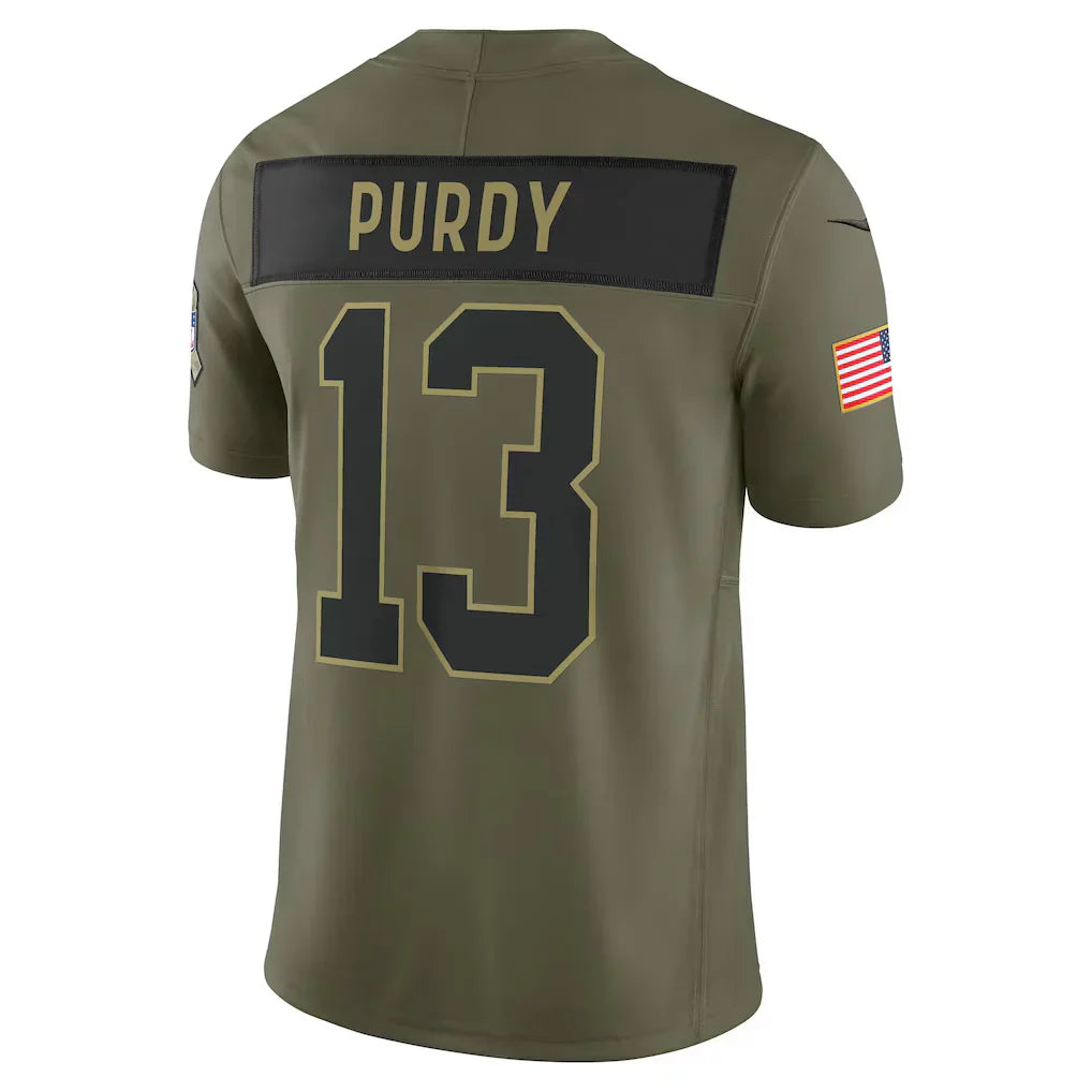 SF.49ers #13 Brock Purdy Olive 2025 Salute to Service Limited Jerseys