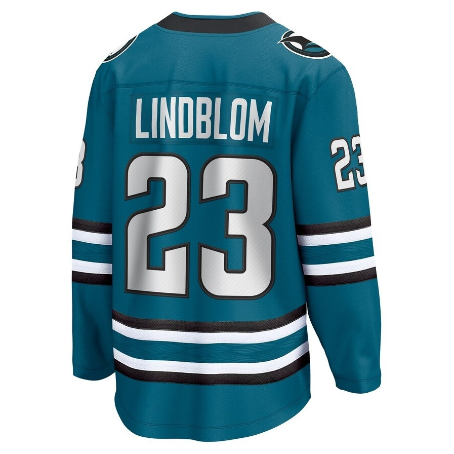 SJ.Sharks #23 Oskar Lindblom Supporters Home Breakaway Jersey - Teal Stitched American Hockey Jerseys