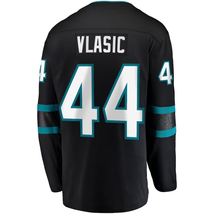 SJ.Sharks #44 Marc-Edouard Vlasic Supporters Premier Breakaway Player Jersey - Black Stitched American Hockey Jerseys