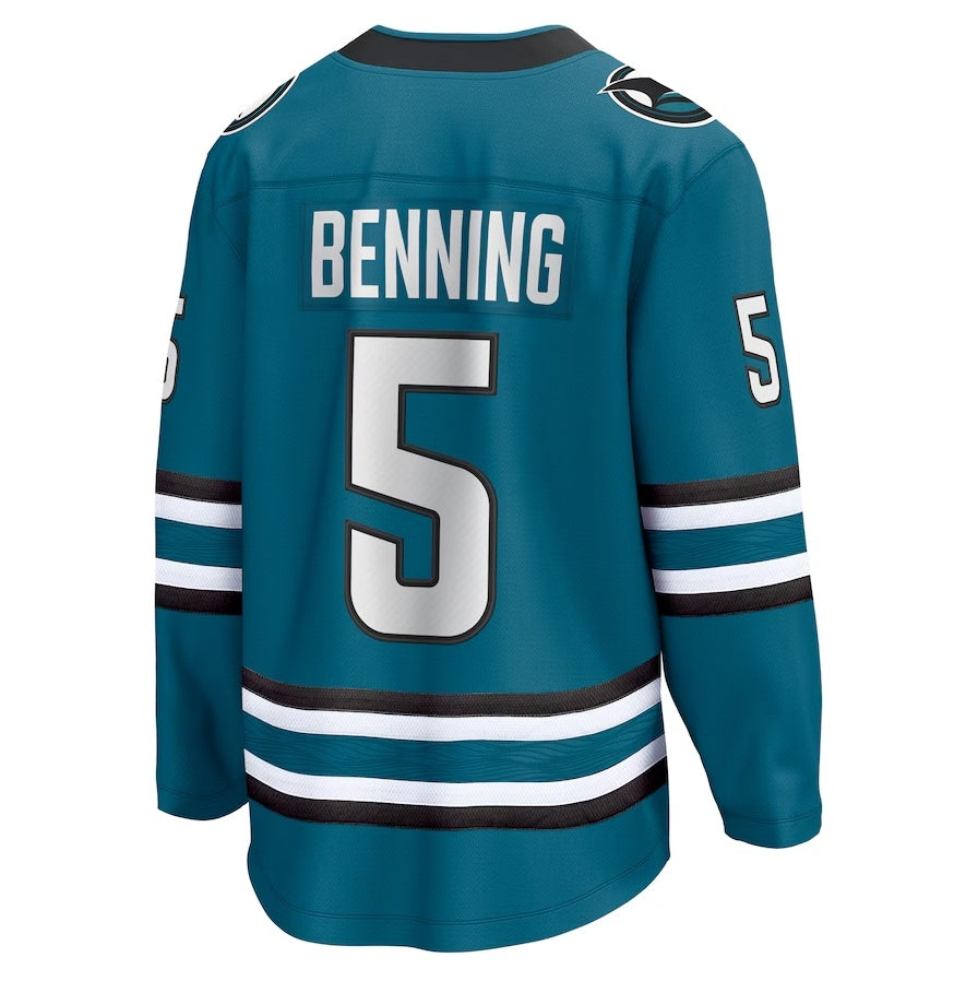 SJ.Sharks #5 Matt Benning Supporters Home Breakaway Jersey - Teal Stitched American Hockey Jerseys