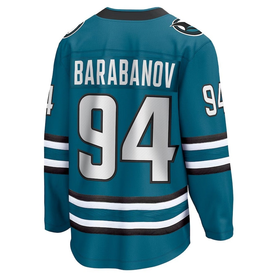 SJ.Sharks #94 Alexander Barabanov Supporters Home Breakaway Player Jersey - Teal Stitched American Hockey Jerseys