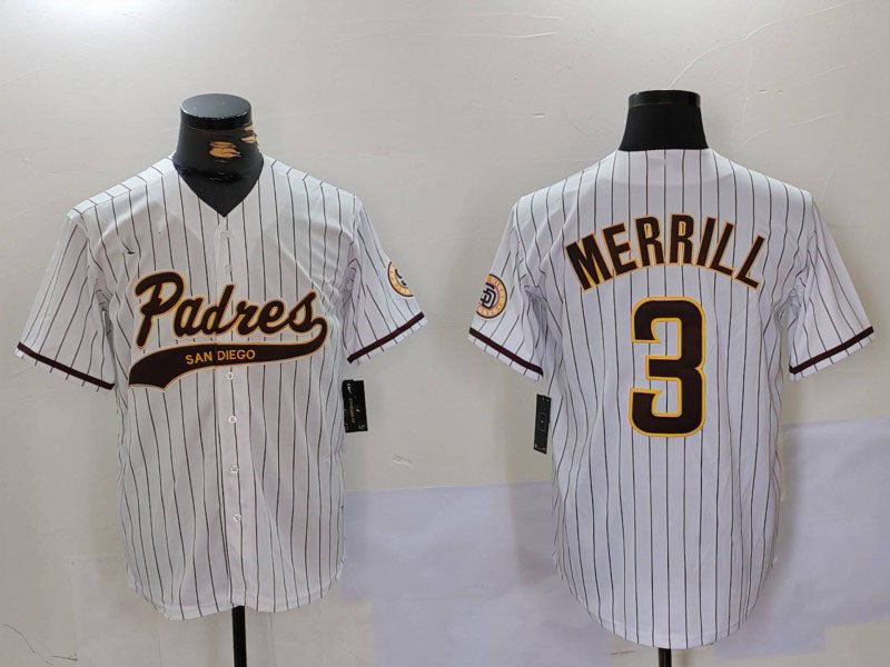 Custom #3 White SD Baseball Shirt Top