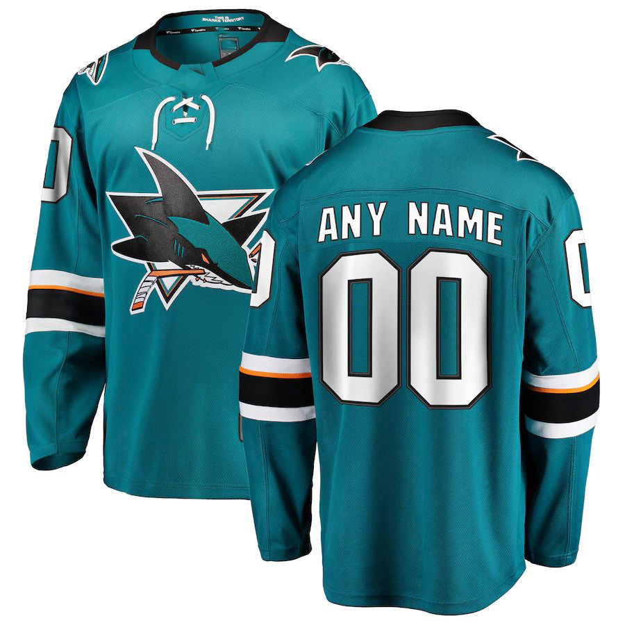 Custom SJ.Sharks Supporters Branded 2021-22 Home Breakaway Teal Stitched American Hockey Jerseys
