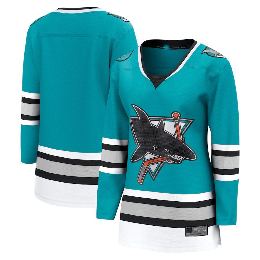 SJ.Sharks Supporters Branded 30th Anniversary Premier Breakaway Team Jersey Teal Stitched American Hockey Jerseys