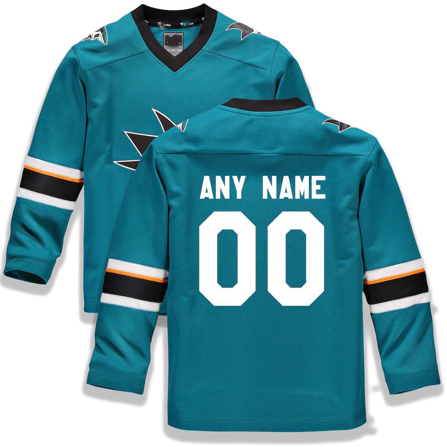 Custom SJ.Sharks Supporters Branded Home Replica Custom Jersey Teal Stitched American Hockey Jerseys