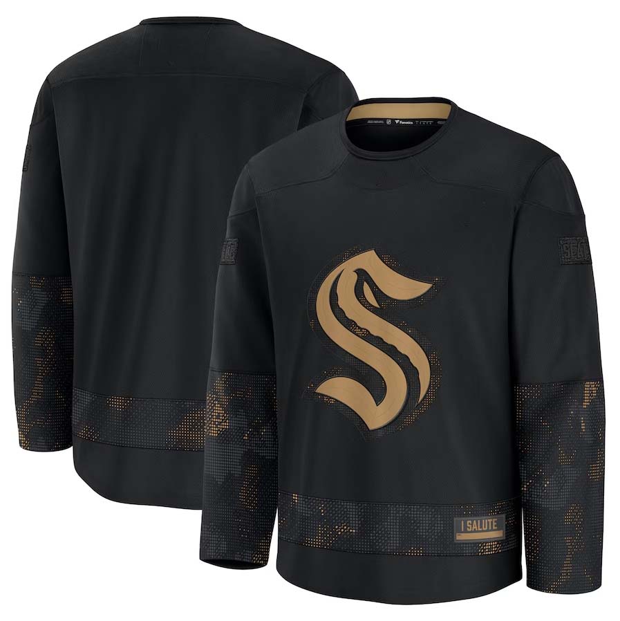 S.Kraken Supporters 2024 Military Appreciation Practice Jersey - Black Stitched American Hockey Jerseys