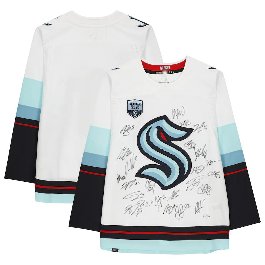S.Kraken Supporters Authentic Multi-Signed with Inaugural Season Jersey Patch with Multiple Signatures Limited Edition of 50 White Stitched American Hockey Jerseys