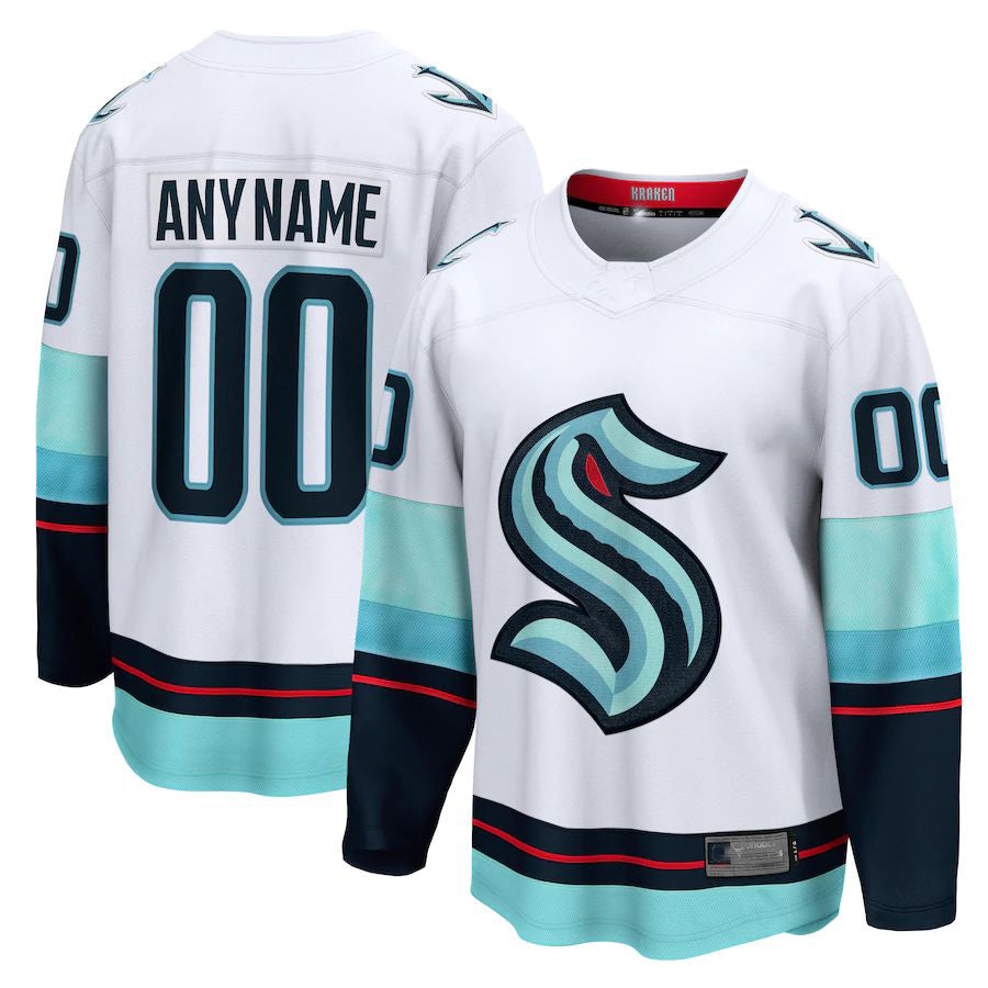 Custom S.Kraken Supporters Branded Away Breakaway  Jersey White Stitched American Hockey Jerseys