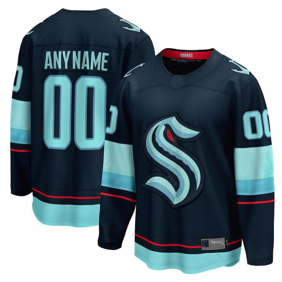Custom S.Kraken Supporters Branded Home Breakaway  Navy Stitched American Hockey Jerseys