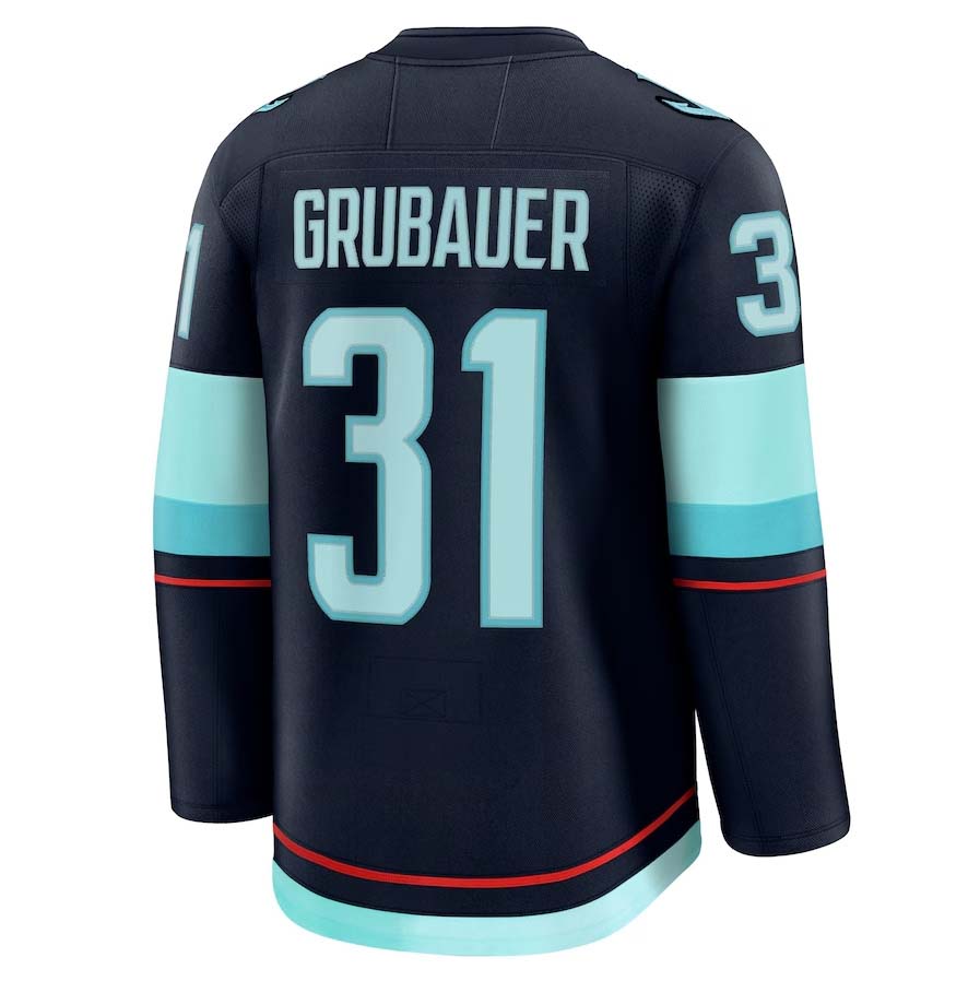 S.Kraken #31 Philipp Grubauer Supporters Home Premium Jersey - Deep Sea Blue Stitched American Hockey Jerseys