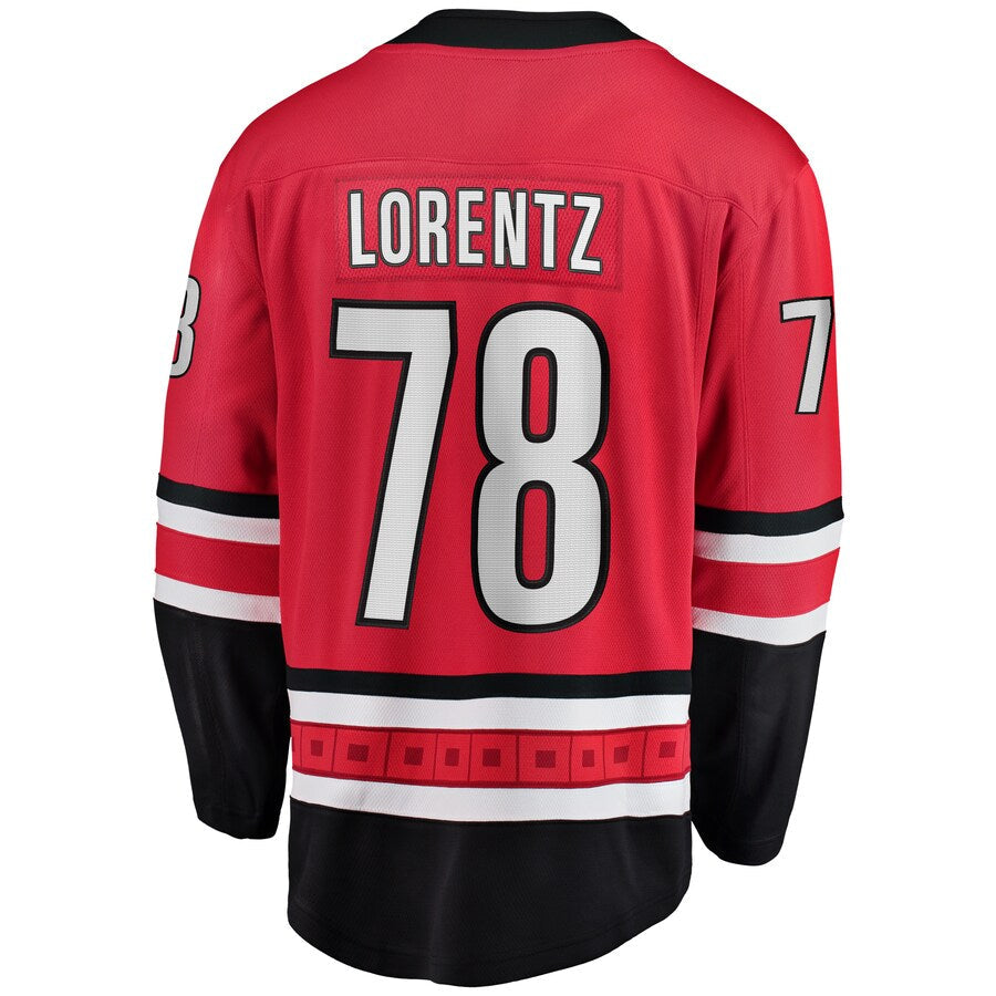 C.Hurricanes #78 Steven Lorentz Supporters Branded Home Breakaway Player Jersey  Red Stitched American Hockey Jerseys