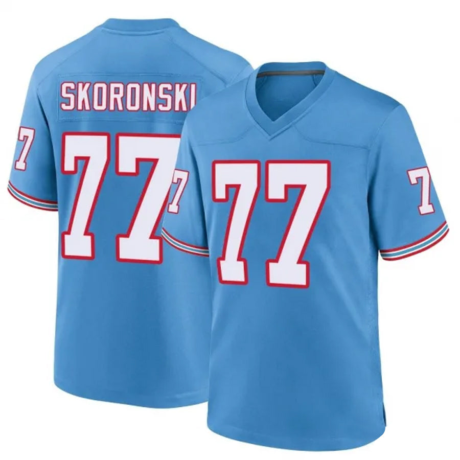 Custom #77 Light Blue Throwback TEN Football Shirt Top