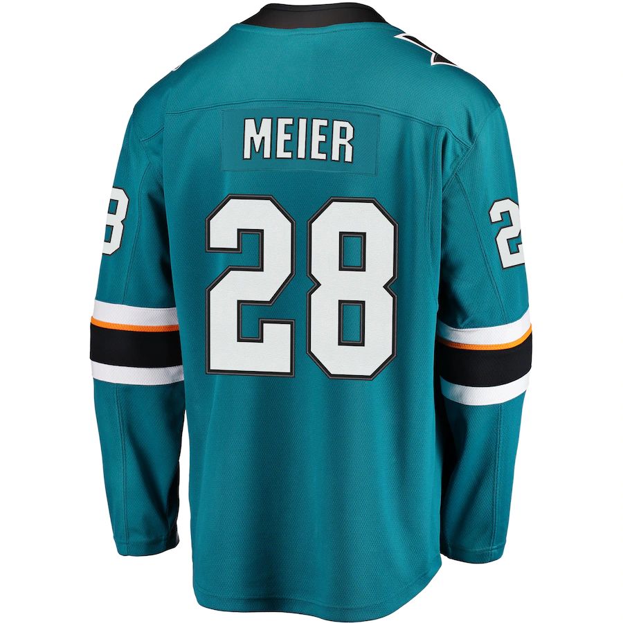 SJ.Sharks #28 Timo Meier Supporters Branded Home Premier Breakaway Player Jersey  Teal Stitched American Hockey Jerseys