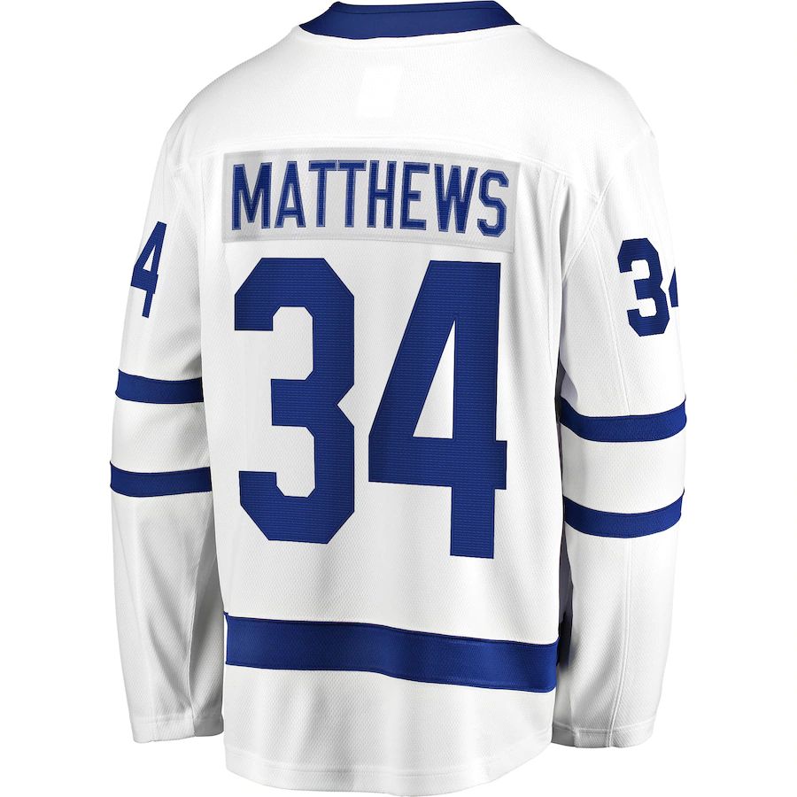 T.Maple Leafs #34 Auston Matthews Supporters Branded Away Premier Breakaway Player Jersey White  Stitched American Hockey Jerseys