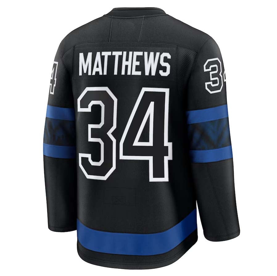 T.Maple Leafs #34 Auston Matthews Supporters Captain Patch Alternate Premium Jersey - Black Stitched American Hockey Jerseys