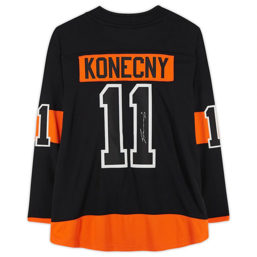 P.Flyers #11 Travis Konecny Supporters Authentic Autographed Alternate Supporters Breakaway Jersey Black Stitched American Hockey Jerseys