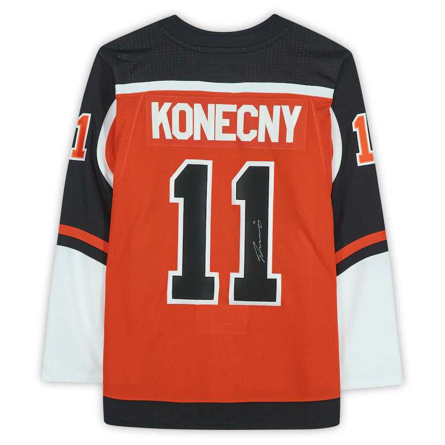 P.Flyers #11 Travis Konecny Supporters Authentic Autographed 2020-21 Reverse Retro  Orange Stitched American Hockey Jerseys