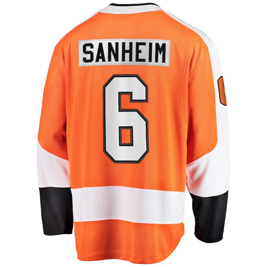 P.Flyers #6 Travis Sanheim Supporters Branded Home Breakaway Jersey Orange Stitched American Hockey Jerseys