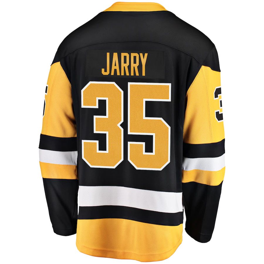 P.Penguins #35 Tristan Jarry Supporters Branded Home Breakaway Player Jersey Black Stitched American Hockey Jerseys