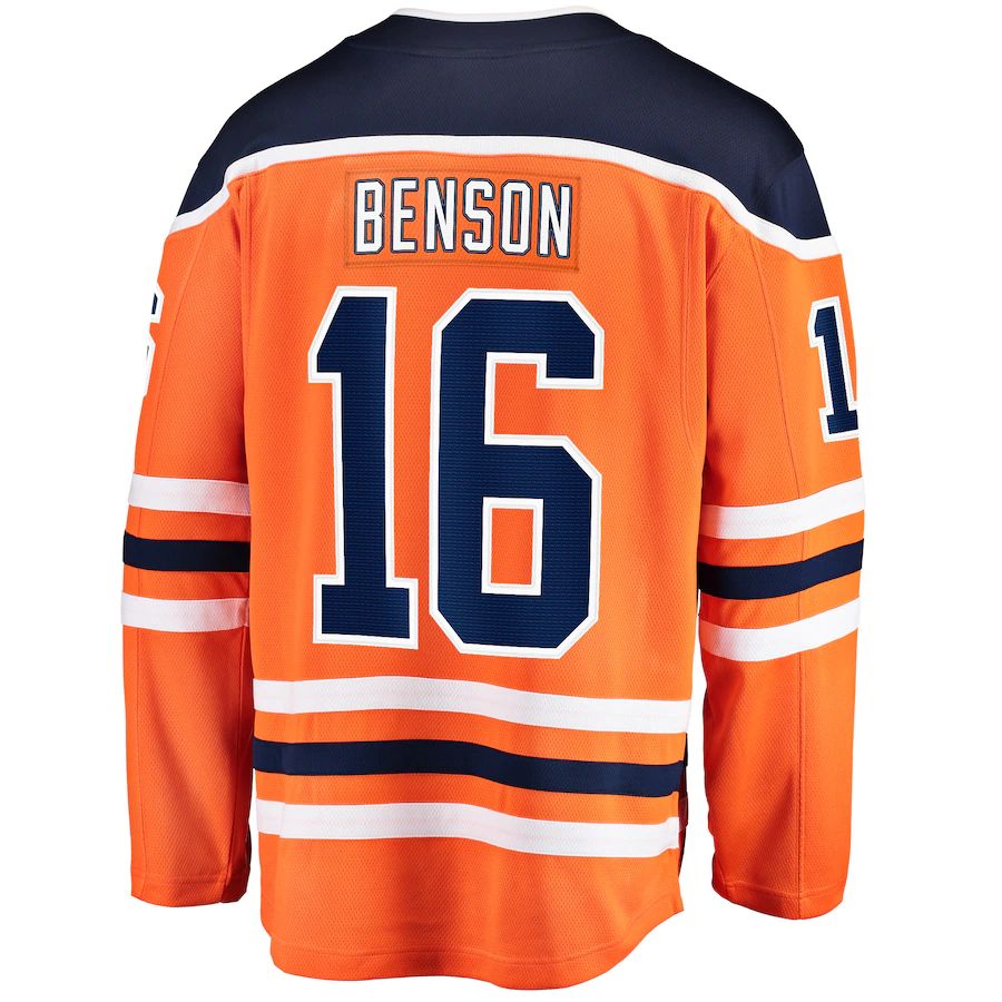 E.Oilers #16 Tyler Benson Supporters Branded Home Breakaway Player Jersey Orange Stitched American Hockey Jerseys