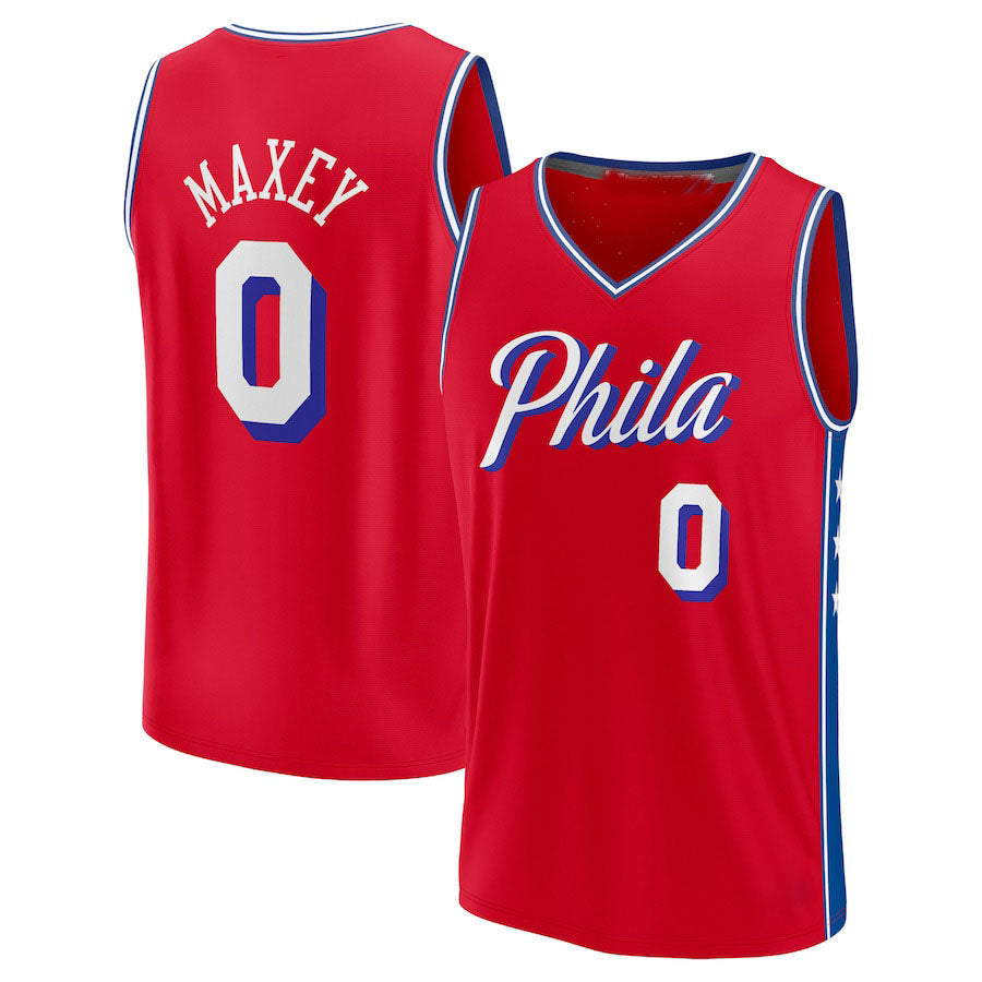 PH.76ers #0 Tyrese Maxey Supporters Branded 2022-23 Fast Break Replica Player Jersey Statement Edition Red Stitched American Basketball Jersey